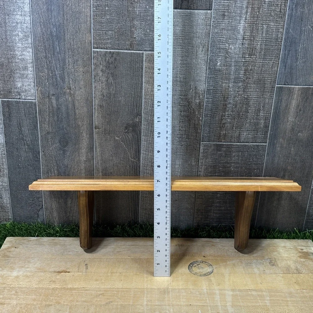 Vintage Wood Wall Shelf Display Plate Ledge Curved Brackets Rustic Decor